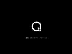 the letter q is made up of white letters on a black background with an arrow in the center