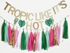 some tassels are hanging from a string with the words tropic like it's hot