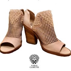 These Booties Are Perfect For Late Summer Into Fall! The Neutral Wheat Color Will Complement Every Outfit. Mixed Textures Of Die Cut, Woven And Solid Suede Make These Booties Stand Out. These Will Be Adorable With Skinny Or Bootcut Jeans, Skirts Or Even Shorts - They Will Be A Great Addition To Your Shoe Collection! 31/2” Block Heel New Without Box Floral Ankle Boots, Vince Camuto Booties, Green Ankle Boots, Bootie Sandals, Open Toed Heels, Black Leather Ankle Boots, Vince Camuto Shoes, Lace Up Booties, Black Leather Boots