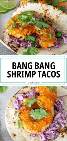 bang bang shrimp tacos with cabbage slaw Air Fryer Shrimp Tacos With Cabbage Slaw, Fried Shrimp Tacos With Cabbage Slaw, Shrimp Tacos With Cabbage Slaw, Bang Bang Shrimp Tacos, Seafood Board, Tuesday Recipes, Bang Bang Sauce, Spicy Shrimp Tacos, Shrimp Taco Recipes