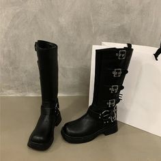 SPECIFICATIONSBrand Name: AmozaeBoot Type: WESTERNShaft Material: PUOutsole Material: RUBBERUpper Material: PUHign-concerned Chemical: NoneOrigin: Mainland ChinaCN: ZhejiangSeason: WinterInsole Material: PUHeel Type: Square heelLining Material: microfiberBoot Height: Knee-HighItem Type: BOOTSFashion Element: Belt BuckleDepartment Name: ADULTToe Shape: round toeHeel Height: High (5cm-8cm)With Platforms: YesPlatform Height: 0-3cmStyle: Romanis_handmade: YesPattern Type: SolidFit: Fits true to size Trendy Knee-high Spring Moto Boots, Trendy Spring Martin Boots With Square Toe, Trendy Square Toe Martin Boots For Spring, Trendy Moto Boots With Buckle Closure For Spring, Trendy Spring Moto Boots With Buckle Closure, Casual Faux Leather Knee-high Boots With Square Toe, Casual Knee-high Boots With Square Toe In Faux Leather, Black Martin Boots With Square Toe For Spring, Black Square Toe Martin Boots For Spring