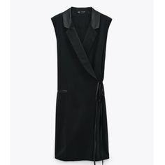 Nwt Size S Sleeveless Mid Length Shoulder Pads Pleated Back Wrap Closure With Interior And Side Tie Front Welt Pockets Zara Sleeveless Midi Dress For Work, Chic Zara Sleeveless Dress For Work, Chic Zara Sleeveless Workwear Dress, Zara Sleeveless Workwear Mini Dress, Zara Sleeveless Mini Dress For Workwear, Zara Ribbed Dress, Zara Denim Dress, Zara Slip Dress, Satin Halter Dress