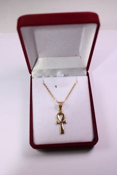 "Egyptian Necklace Ankh Cross Key of Life 18K Gold Pendant + Horus Eye Chain 4Gr Weight Approximate : 4 Gr Pendant : Height : 0.93\" = 23.63 mm Width : 0.36\" = 9.27 mm Chain: 18K Yellow Gold Horus Eye 1.3 MM / 20\" L ✔ IT IS Tested & SIGNED WITH THE EGYPTIAN Gold Government HALLMARK FOR 18K GOLD to Ensure Authenticity. ✔ Lovely gift idea ABSOLUTELY GORGEOUS, LOOKS FABULOUS ON. ✔ 100% Egyptian handmade. ✔ Condition: A brand-new, exactly as on the photos. ★ GIFTS ✔ All items are packaged in a Spiritual Ankh Cross Necklace Gift, Yellow Gold Ankh Necklace, Gold Ankh Cross Necklace Gift, Horus Eye, Egyptian Gold, Egyptian Revival Jewelry, Key Of Life, Egyptian Necklace, Ankh Cross