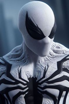 a close up of a spider man's face and chest with his eyes closed