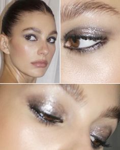 Nye 2024 Makeup, Smoky Sparkly Eye, Nye 2023 Makeup, Yellow Highlighter Makeup, New Years Eve Outfits 90s, 90s Silver Makeup, New Years Look Makeup, Kate Moss Eye Makeup, Smokey Eye Makeup Asian Eyes