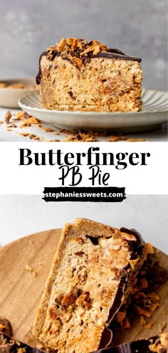 two slices of butterfingerer pb pie on a plate