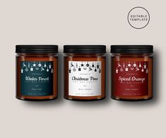 three jars of jam with labels on them