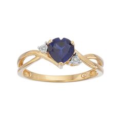 A heart-shaped lab-created sapphire gemstone serves as the focal point to this beautiful ring, while shimmering diamond accents add eye-catching style.RING DETAILSWidth: 6.5 mmMetal: 10k goldPackaging: boxedSTONE DETAILSStone type: lab-created sapphireTotal weight: 1 ct.Center stone size: 6 mmShape: heartSetting: prongDIAMOND DETAILSTotal weight: less than 1/10 ct.Shape: single cutSetting: illusionGemstones may have been treated to enhance their appearance. Special care may be required. Please v Sapphire Rings With Heart Cut And Accent Stones, Sapphire Heart Cut Rings With Accent Stones, Elegant Blue Heart-shaped Sapphire Ring, Fine Jewelry Heart Cut Birthstone Ring With Diamond Accents, Elegant Heart Cut Sapphire Ring For Valentine's Day, Heart-shaped Sapphire Ring, Fine Jewelry, Elegant Sapphire Ring With Heart Cut And Accent Stones, Elegant Heart Cut Sapphire Ring With Accent Stones, Sapphire Heart Cut Birthstone Ring