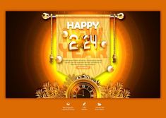 an image of a happy new year web page with gold and orange colors on it