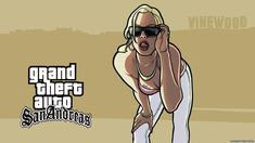 a woman in white pants and sunglasses standing next to a brown background with the words gta sanitata on it