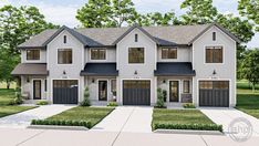 this is an artist's rendering of a two story house with garages on the first floor