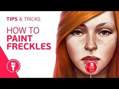 a woman with red hair blowing bubbles on her lips and the words tips & tricks how to paint freckles