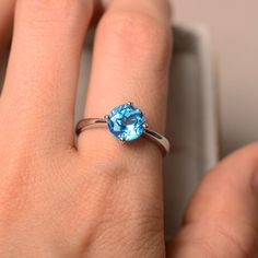 Swiss blue topaz ring solitaire ring sterling silver round | Etsy Cute Promise Rings, Swiss Blue Topaz Ring, Blue Gemstone Rings, Swiss Blue Topaz, Emerald Engagement Ring, Diamond Solitaire Engagement Ring, Blue Topaz Ring, Topaz Gemstone, Topaz Ring