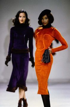 For Sale on 1stDibs - Vintage Azzedine Alaïa Fall 1991 - seen on the runway Deep orange chenille knit dress Cutout stitching detail Very soft plush stretch fabric Hidden zip Fitted Orange Winter Dress, Fitted Orange Dress For Winter, Azzedine Alaïa, 90s Runway Fashion, Catty Noir, 80s And 90s Fashion, Louise Bourgeois, Azzedine Alaia, 1990s Fashion