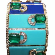 Luxury Enamel Cuff Bracelet, Luxury Turquoise Bracelets With 17 Jewels, Elegant Turquoise Multi-stone Bracelets, Elegant Blue Multi-stone Bracelets, Elegant Blue Multi-stone Bracelet, Formal Blue Jeweled Bracelets, Blue Multi-stone Bangle, Blue Multi-stone Bangle Jewelry, Luxury Jeweled Blue Jewelry