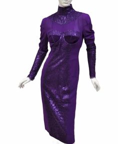 New Tom Ford Metallic Amethyst Lace Cocktail Dress 40 - 4 | See more vintage Cocktail Dresses at https://www.1stdibs.com/fashion/clothing/evening-dresses/cocktail-dresses in 1stDibs Luxury Fitted Purple Dress, Fitted Purple Silk Dress, Vintage Cocktail Dresses, Red Silk Dress, Italian Dress, Gucci Dress, Lace Cocktail Dress, Cocktail Dress Vintage, Beaded Cocktail Dress