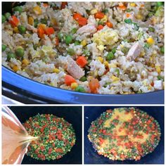 the process of cooking rice and vegetables in a slow cooker