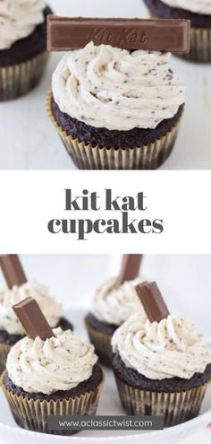 cupcakes with white frosting and chocolate on top