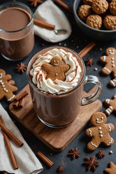 Cute Hot Chocolate Ideas, Hot Cocoa Aesthetic Fall, Hot Cocoa Gingerbread Cookies, Winter Aesthetic Hot Chocolate, Hot Chocolate Bar Home, Cozy Hot Cocoa Aesthetic, Christmas Cold Drinks, Hot Chocolate Boards, Hot Chocolate For Christmas