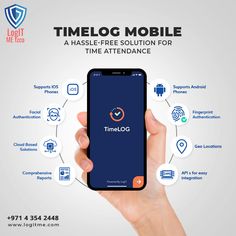 a hand holding up a phone with the time log app on it