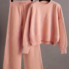 https://temu.to/k/ewewsp968je via @shoptemu Knit Two Piece Set, Wide Leg Pant Suit, Work Pants Women, Loose Fit Sweater, Oversize Pullover, Pullover Outfit, Casual Chique, Traje Casual, Round Neck Sweaters