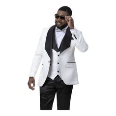 Brand:Soprano Model: J64 Color:White-Black Material:65% Polyester 35% Ray On Dry Clean Only Made In China Description: Modern Fit 2 Pieces Only. Blazer & Vest 1 Button Single Breast Shawl Lapel 2 Inside Chest Pockets Fully Lined Side Flap Pockets Side Vented Includes Bow Tie Vest: Notch Lapel 3 Button Front Button Shawl, Paisley Jacket, White Tone, Tuxedo For Men, Tone On Tone, Tuxedo Jacket, Sports Blazer, Blazer Vest, Blazer Fashion