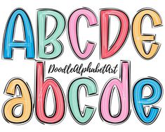 the letters are drawn in different colors and font styles, including one for each letter