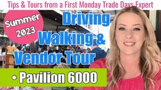 a woman is talking about driving, walking and vendor tour