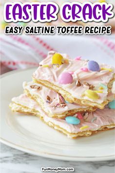 This Easter Crack, also known as Saltine Toffee, is one of our favorite sweet treats for Easter! Incredibly easy and tastier than any candy you'd buy at the store, this delicious dessert is as addictive as the name suggests. Don't say you weren't warned! Easter Bark Recipe, Easter Snack Mix, Easter M&ms, Easter Bark, Easter Candies