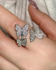 Silver Crystal Butterfly Ring | Jisung - NCT - Fashion Chingu Elegant Spring Butterfly Jewelry, Elegant Silver Butterfly Ring For Party, Elegant Butterfly Ring For Parties, Elegant Silver Jewelry With Butterfly Print, Elegant Spring Jewelry With Butterfly Charm, Elegant Adjustable Butterfly Ring For Party, Nct Fashion, Deity Clothes, Husband Clothes