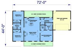 the floor plan for a two story house with an attached garage and living room area