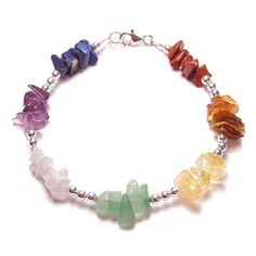 Chakra bracelet gemstone chips and Sterling silver by LunarraStar Bracelet Rainbow, Geek Jewelry, Rainbow Gemstones, Chakra Jewelry, Chakra Bracelet, Bracelet Gemstone, Handmade Wire Jewelry, Gemstone Beaded Bracelets, Blue Lace Agate