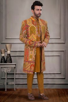 Get ready to steal the show with our Mens Sherwani- S10-S07! This multi-colored open jacket sherwani is the perfect blend of traditional and modern styles. You'll be turning heads with its unique and vibrant design - definitely a vibe! Open Jacket Sherwani, Mens Sherwani, Open Jacket, Vibrant Design, Multi Colored, Modern Style, Turning, Turn Ons, Design