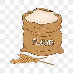 a bag of flour next to some ears of wheat on a white background png