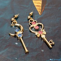 OrcaJump - Elegant Sailor Moon-themed Earrings for Discerning Fashion Enthusiasts Cosplay Design, Moon Accessories, Multiple Earrings, Crystal Moon, Asymmetrical Earrings, Earrings For Girls, Moon Magic, Magic Wand, Trendy Earrings