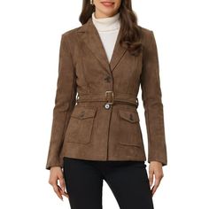 Moto Wear, Work Blazer, Suede Blazer, Trendy Jackets, Safari Jacket, Womens Business Casual, Suede Belt, Types Of Jackets, Classic Blazer