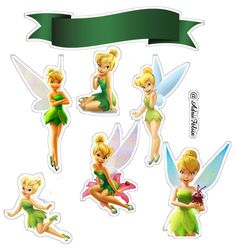 the tinkerbells stickers are all different sizes and shapes, but one is green