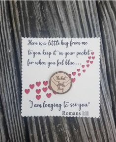 a pin with hearts on it that says, here is a little thing from me to you