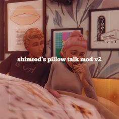 two people sitting on a bed with the caption shinro's pillow talk mod v2