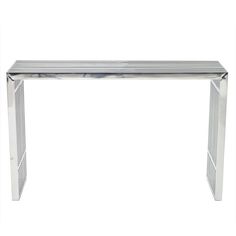 a glass and chrome console table with marble top