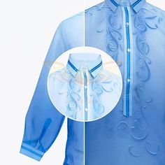 Monochromatic Colored Organza Barong Tagalog - Sky Blue upto 30% discount in Dubai, UAE | Simpal Boutique