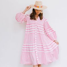 Sunshine Tienda® Duval Stripe Anna Dress Pink V-neck Tiered Summer Dress, Sarong Dress, Anna Dress, Park Designs, Scarf Headband, Dress Hats, Dress Cover, Pink Stripes, Sweater Skirt