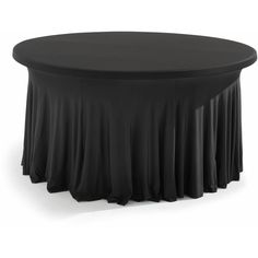 a round table with black cloth on it