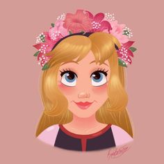 a cartoon girl with flowers in her hair