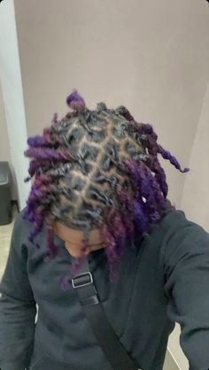 Purple And Black Hair Men, Multi Colored Locs Men, Loc Colors Men, Hair Color Ideas Dreads Men, Purple Dyed Locs, Dreads With Color, Purple Twists, Colors For Dreads, Purple Locs Men