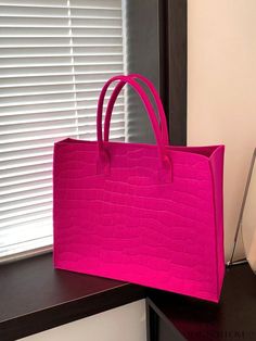 BagForLove - Vibrant Neon Pink Crocodile Embossed Shoulder Tote Bag - Trendy & Stylish Word Wrap, Cute Bags, Shoulder Tote Bag, Handle Bag, Shoulder Tote, Womens Tote Bags, Emboss, Neon Pink, Free Gifts