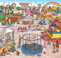 an illustration of people playing and having fun at the fair