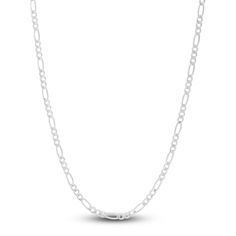 Fashioned in 14K white gold, this stylish women's 22-inch solid figaro link necklace is perfect for a bold layered look. The chain is approximately 3.0mm wide and secures in place with a lobster clasp. White Gold Necklace With Figaro Chain Link, Classic White Link Chain Necklace, Classic White Gold Jewelry With Figaro Chain, White Gold Figaro Link Chain Necklace, Classic Sterling Silver Figaro Chain Necklace, White Gold Figaro Chain Necklace With Rectangular Links, White Gold Oval Link Jewelry With Figaro Chain, Sterling Silver Figaro Chain Necklace With Rectangular Links, White Gold Figaro Chain Link Jewelry