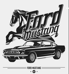 a black and white drawing of a mustang with the word ford mustang on it's side