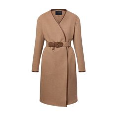 LOUIS VUITTON® - Long Belted Wrap Coat - Beige Sable Women Louis Vuitton, Belted Wrap Coat, Louis Vuitton Official Website, Wrap Coat, Louis Vuitton Official, Long Coat, Skirt Top, Feminine Style, Modern Woman